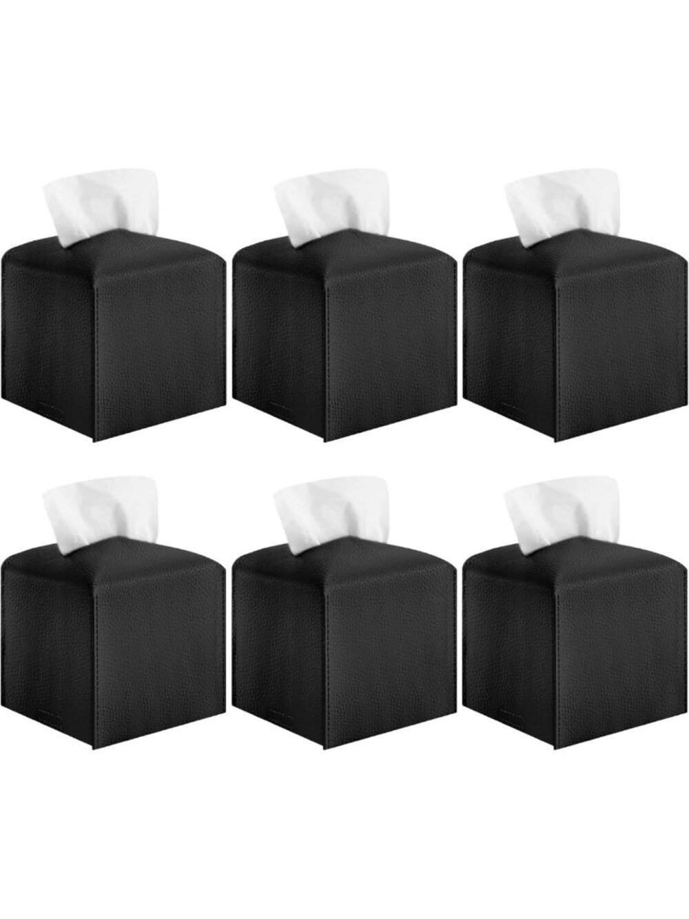 6-Pack Black PU Leather Tissue Box Covers - Stylish Decor for Home & Office